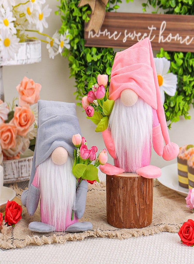 BLESOUYI Spring Gnome Plush Decoration with Pink Hat and Flowers, Mother's Day Table Topper, Home Decor - Image 3